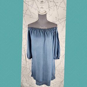 Standard Grace Blue Chambray 100% Tencel Off Shoulder Shift Dress